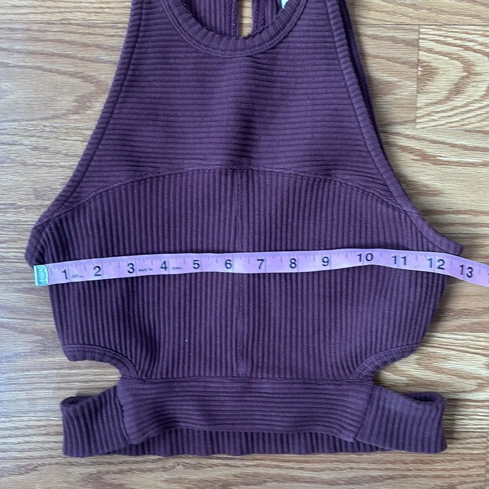Free People Burgundy Cropped Ribbed Tank Top with Cutouts Size XS‎